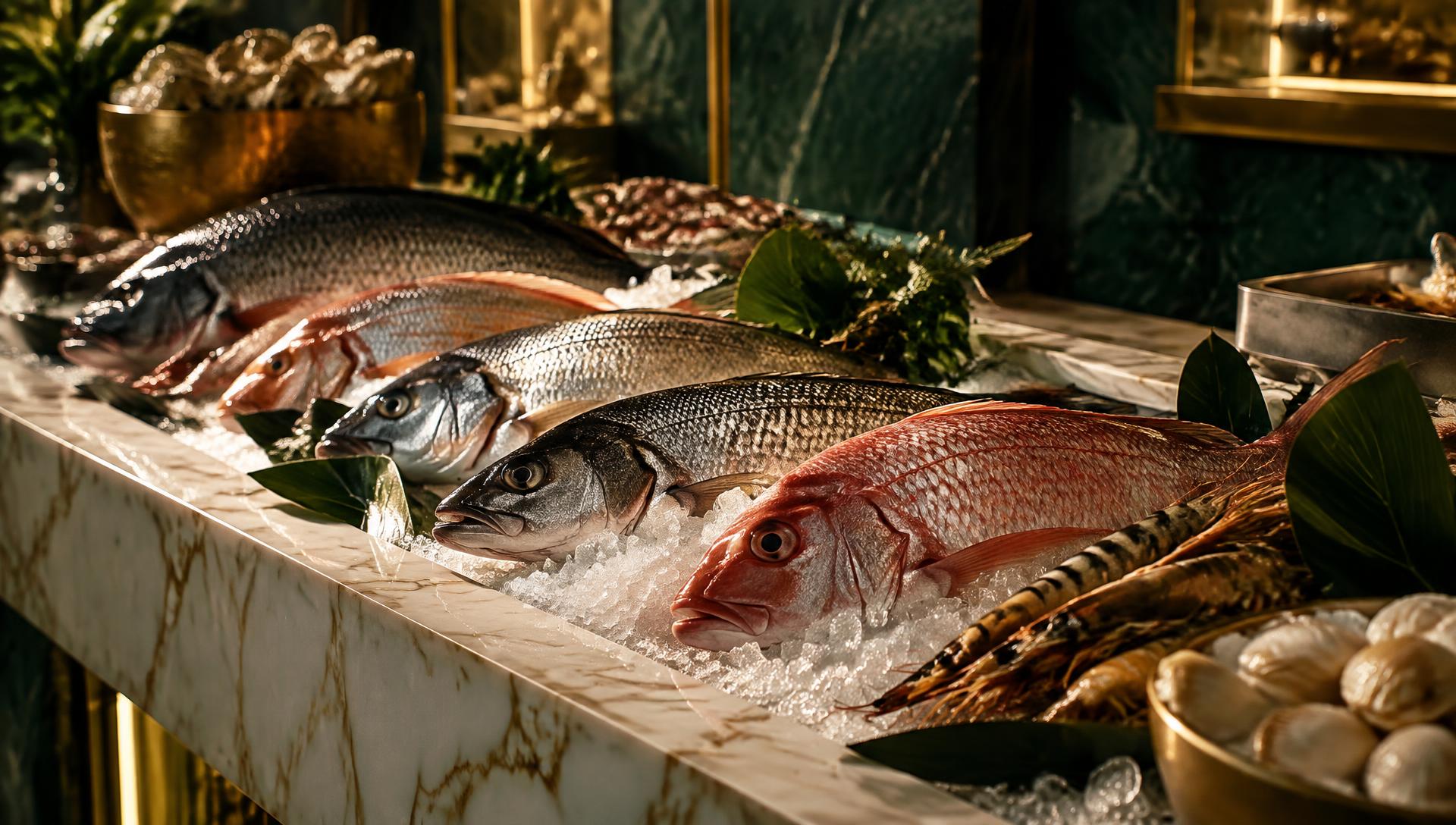 Fresh fish and seafood on ice at B&T Food Centre